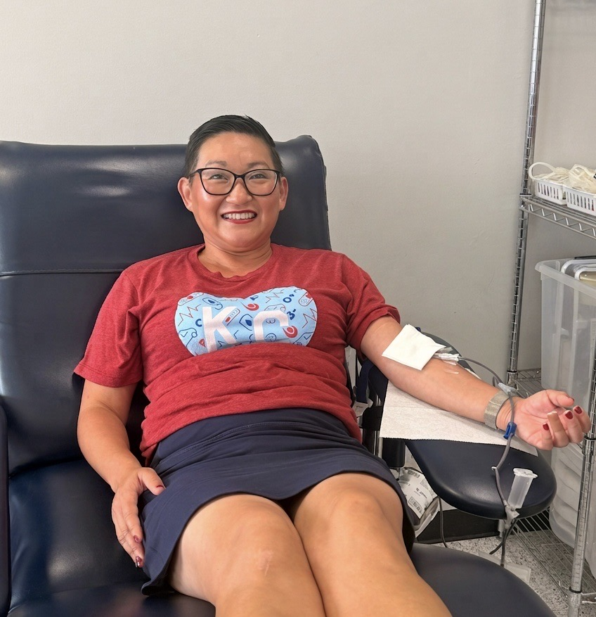 Missouri State Representative Emily Weber donating blood with CBC